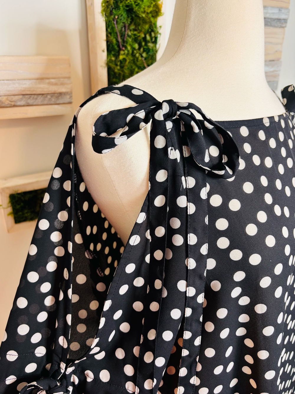 Max Studio Black and White Polka Dot Blouse M